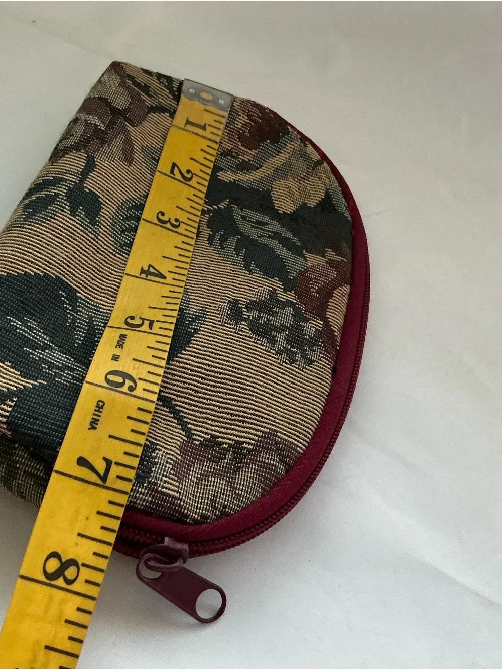 Floral Woven Cosmetic Pouch in Burgundy and Green